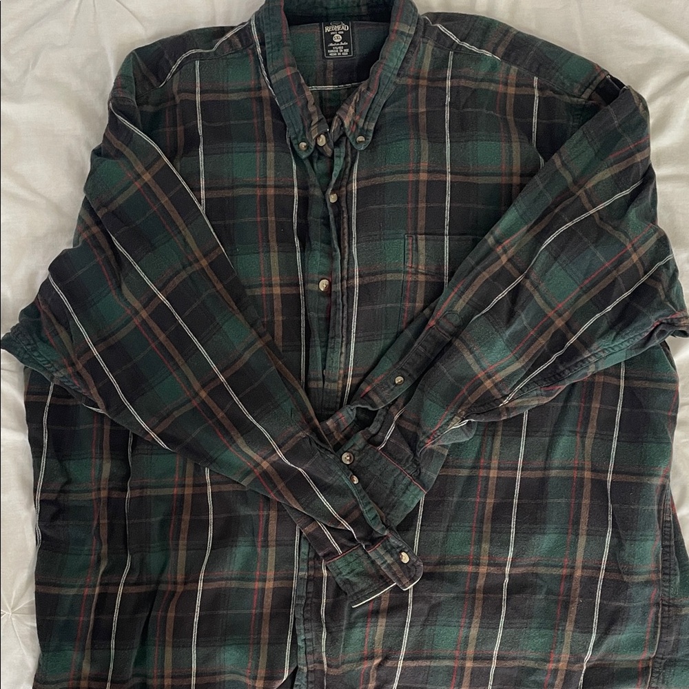 RedHead Men's Green and Black Plaid Shirt